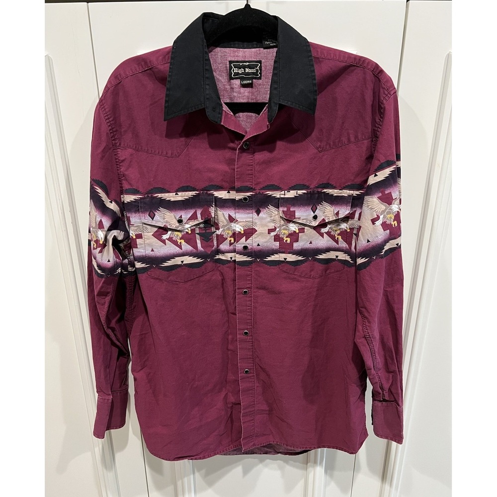 High Noon Men's Western Pearl Snap Shirt Size Large Eagle Southwest Aztec Rodeo‎